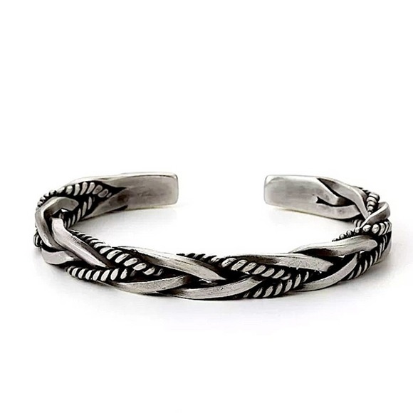 NEW STERLING SILVER TWIST WEAVING ADJUSTABLE UNISEX BANGLE CUFF BRACELET - Picture 5 of 8